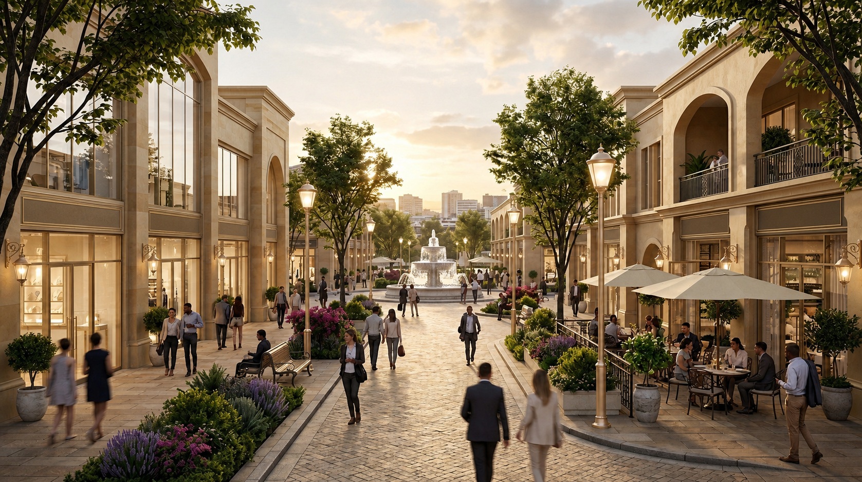 Landscaped retail boulevard