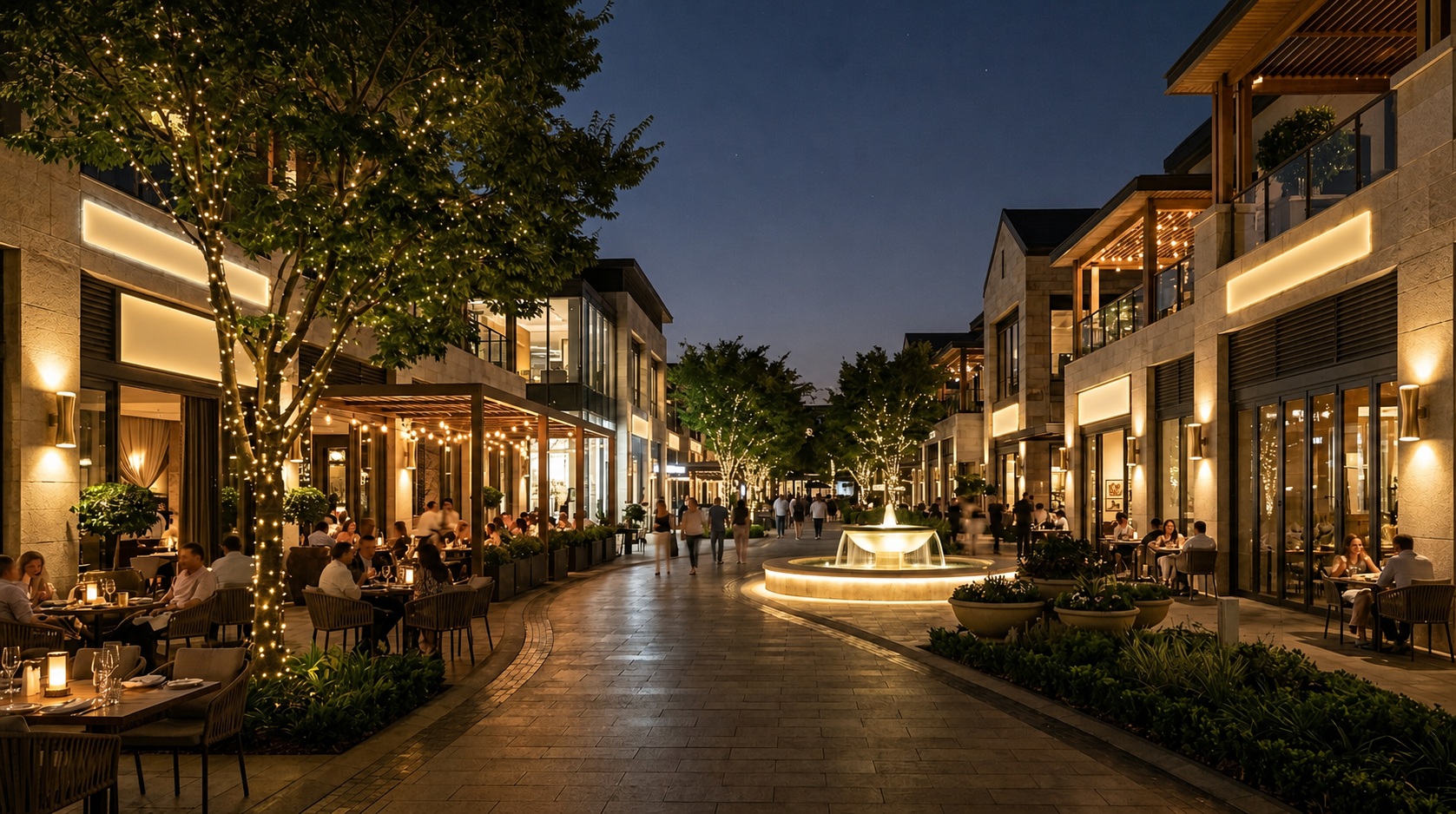Dining boulevard in the evening